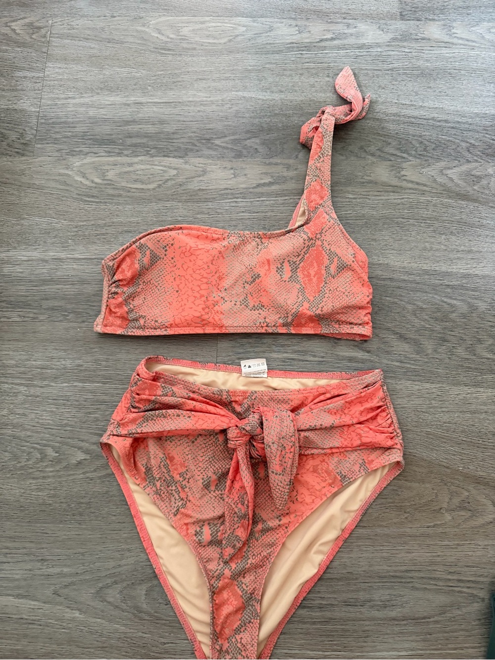 One-Shoulder Coral Snake Print Bikini Set
